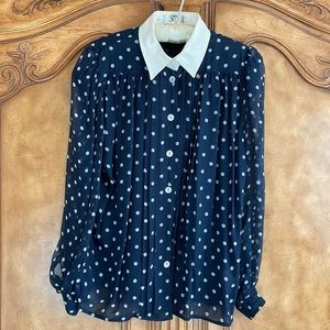Valentino silk collared blue and white polka dot blouse. Size 8